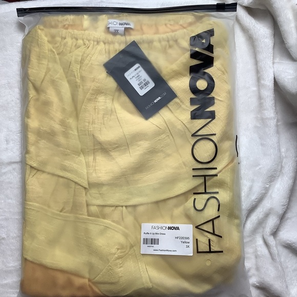FASHIONNOVA NWT 1X 2X Yellow Ruffle It Up Strapless Mini Dress (T01.7) - Picture 4 of 5